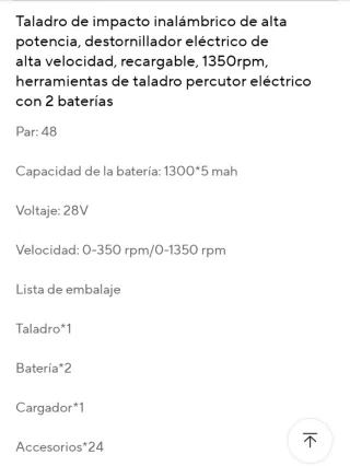 Taladro Atornillador 2 Baterías 21V + Accesorios,