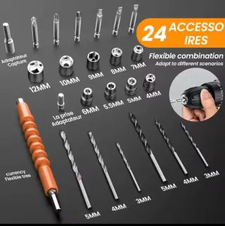 Taladro Atornillador 2 Baterías 21V + Accesorios,