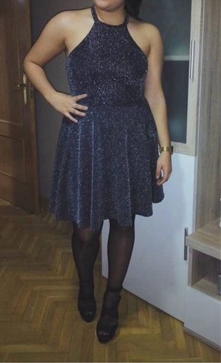 Vestido fiesta negro y plateado