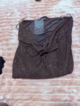 Zara Top Marrón Dorado Manga Larga