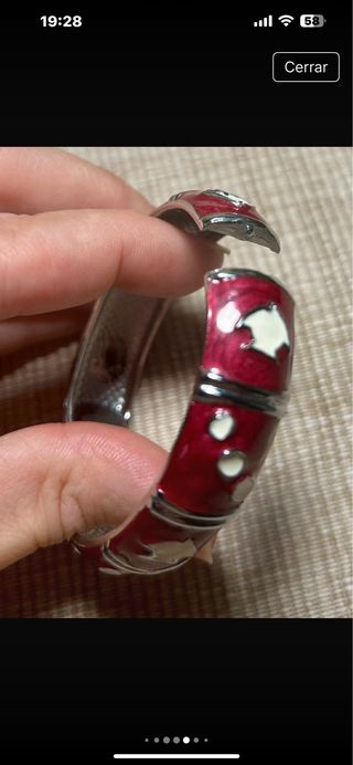 Pulsera rígida granate y plata con peces
