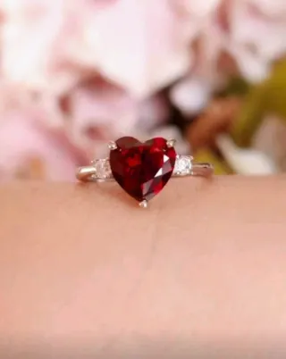 Anillo Plata Corazón Rojo