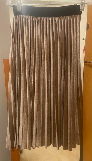 Falda Plisada Terciopelo Marrón/Dorado Talla 36-38