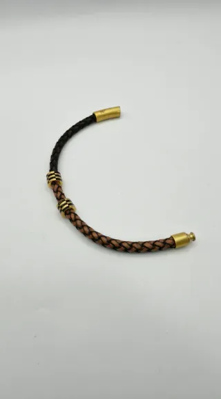 Pulsera hombre Bronn/cuero trenzado en dos tonos.