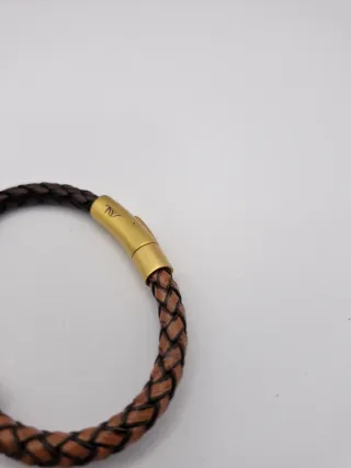 Pulsera hombre Bronn/cuero trenzado en dos tonos.