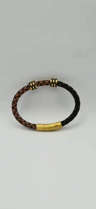 Pulsera hombre Bronn/cuero trenzado en dos tonos.