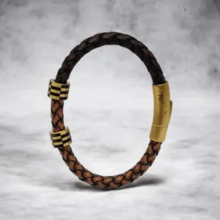 Pulsera hombre Bronn/cuero trenzado en dos tonos.