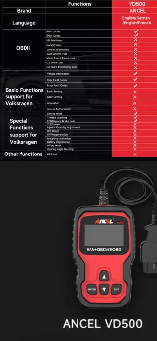 Escaner OBD2 para grupo VAG ANCEL VD500