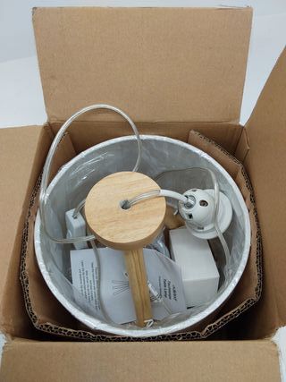 EDISHINE Lámpara de mesilla de noche de madera con trípode, pantalla de lino, bombilla LED E27 incluida, 2700K blanco cálido, lá