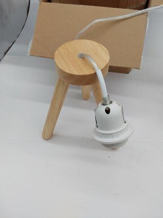 EDISHINE Lámpara de mesilla de noche de madera con trípode, pantalla de lino, bombilla LED E27 incluida, 2700K blanco cálido, lá