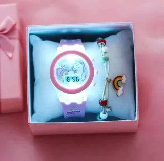 Conjunto Reloj Pulsera Niña Unicornio