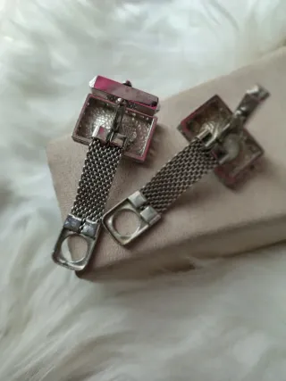 Gemelli vintage metallo pietra blu