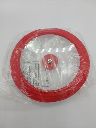 Coperchio universale in vetro Relaxdays con bordo graduato in silicone, per pentole e padelle 22-26 cm, altezza 5 x 27,5 cm, colore rosso, T