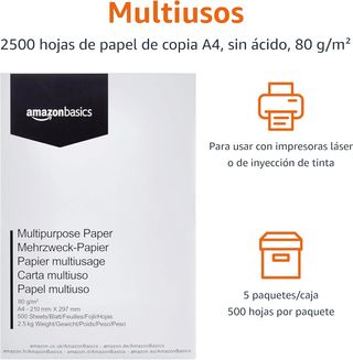 Amazon Basics Papel multiusos para impresora A4 80