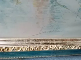 Lámina acuarela paisaje Flandes firmada y enmarcad