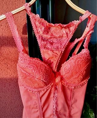 Conjunto lencería encaje naranja