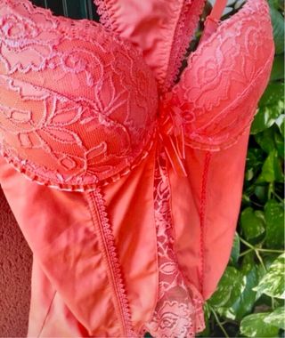 Conjunto lencería encaje naranja