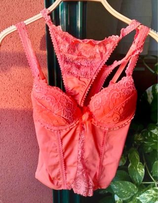 Conjunto lencería encaje naranja