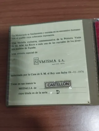 Medalla Castellón Visita Real Juan Carlos Sofía