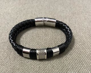 Pulsera trenzada cuero y metal