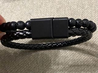 Pulsera doble cuero y piedras volcánicas