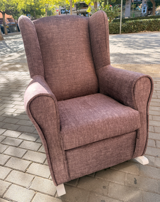 Mecedora de tela gris y verde azulado