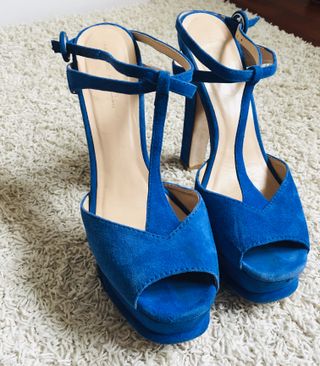 Sandalias 40 Zara Azul Tacón Plataforma