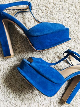 Sandalias 40 Zara Azul Tacón Plataforma