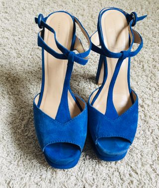 Sandalias 40 Zara Azul Tacón Plataforma