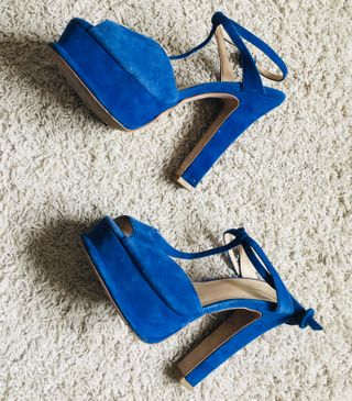Sandalias 40 Zara Azul Tacón Plataforma