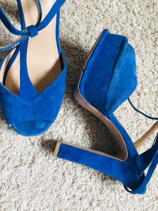 Sandalias 40 Zara Azul Tacón Plataforma
