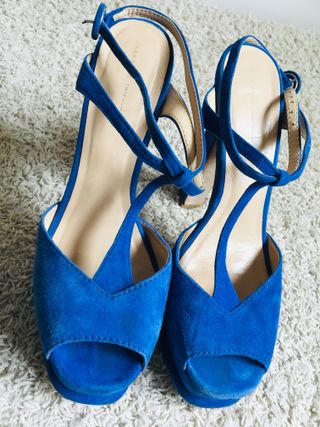 Sandalias 40 Zara Azul Tacón Plataforma