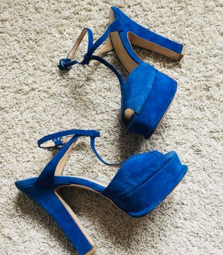 Sandalias 40 Zara Azul Tacón Plataforma
