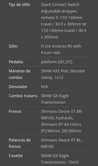 Bicicleta Giant Anthem. Septiembre 2025. 500 kms