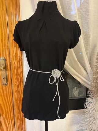 Collar flor crochet plata