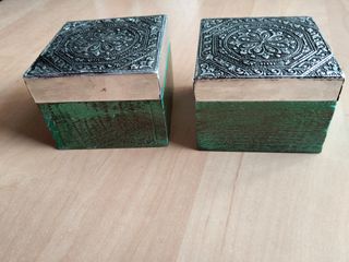Pareja Cajas cuadradas Decorativas Metal y Madera