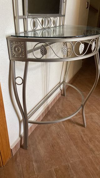 Mueble recibidor cristal y forja plateado