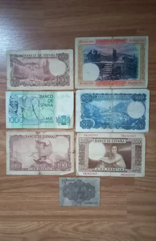 7 Billetes Pesetas Españolas Antiguas