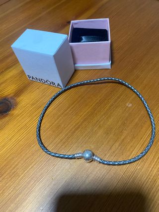 Pulsera Pandora Cuero Trenzado Plata