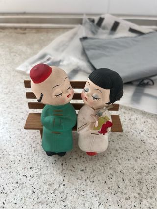 Pareja Chinitos Adorno Banco Cerámica