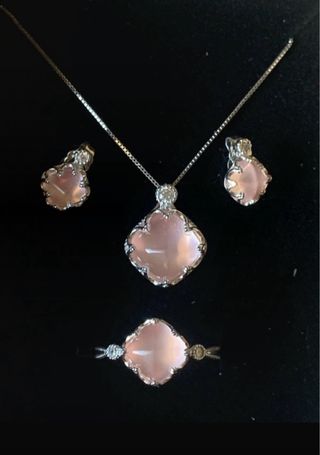 Conjunto Plata Cuarzo Rosa