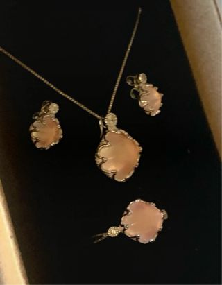 Conjunto Plata Cuarzo Rosa