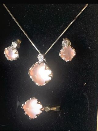 Conjunto Plata Cuarzo Rosa