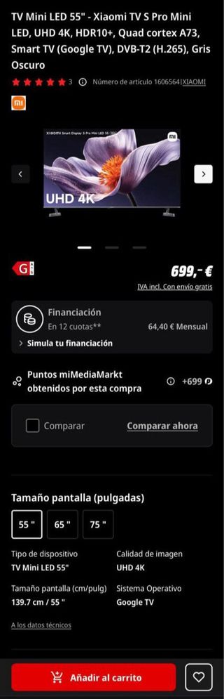 TV Xiaomi Mini LED 55 S Pro 4K (modelo 2026)