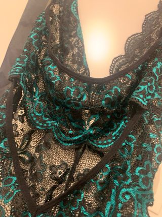 Body Intimo Donna Pizzo Nero/Verde Acqua
