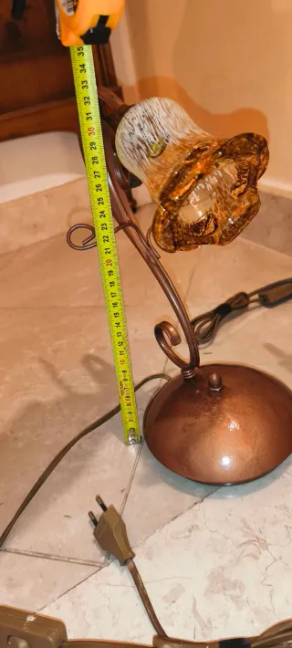 Coppia Di Lumetti Vintage Paralume Vetro Lavorato