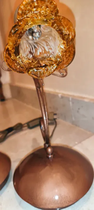 Coppia Di Lumetti Vintage Paralume Vetro Lavorato