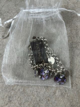 Pulsera Charms Morados grandes baño plata