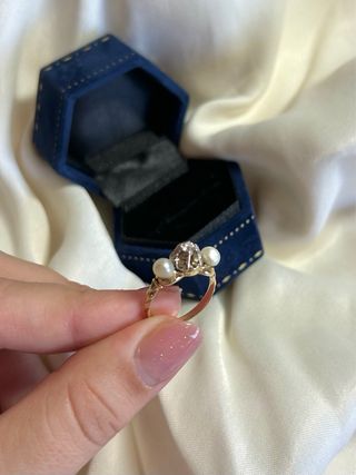 Anillo Antiguo Oro 18k Brillante y Perlas