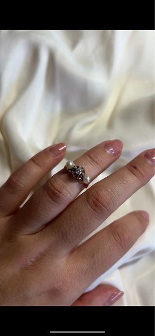 Anillo Antiguo Oro 18k Brillante y Perlas